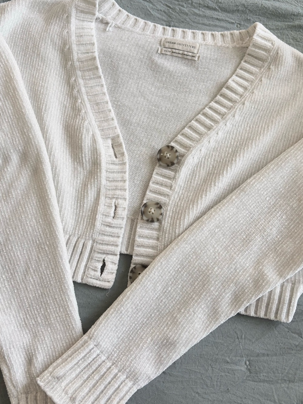 Urban Outfitters Gray Cropped Button-Front Cardigan